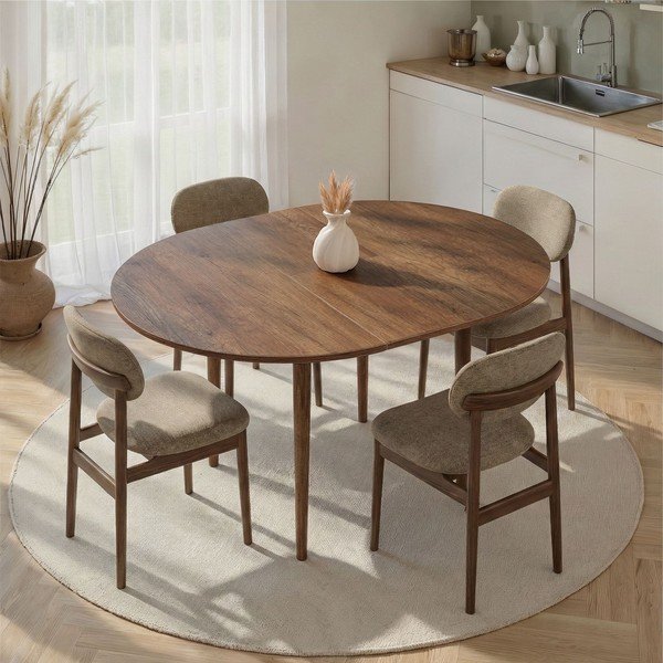 Tavolo da pranzo rotondo con effetto noce allungabile con estensione ø 100 cm Viona – Kalune Design-image-1