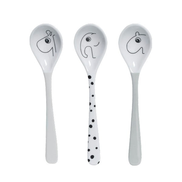 Posate per bambini in plastica grigia 3 pezzi Happy Dots - Done by Deer