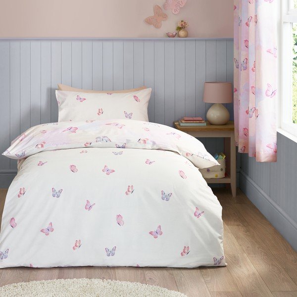 Set copripiumino e federa da bambini rosa per letto singolo 135x200 cm Ombre Butterflies – Catherine Lansfield-image-3