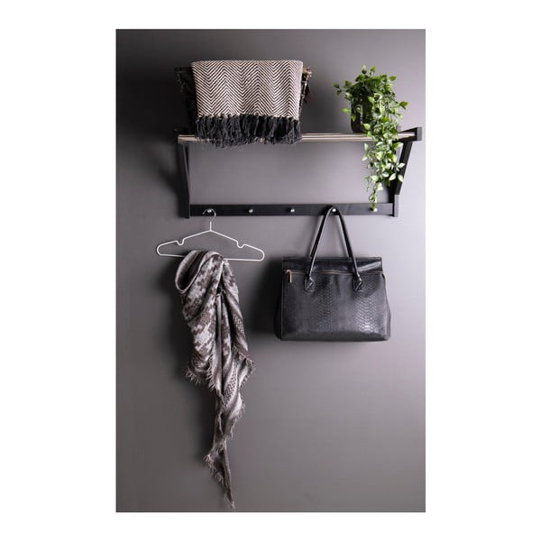 Appendiabiti da parete nero in legno di pioppo con mensola Padova - House Nordic-image-3