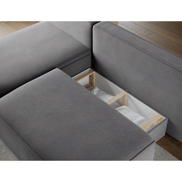 Divano angolare grigio allungabile/con contenitore (con penisola a sinistra/con chaise lounge) con rivestimento in velluto Livosa – ELTAP-image-3