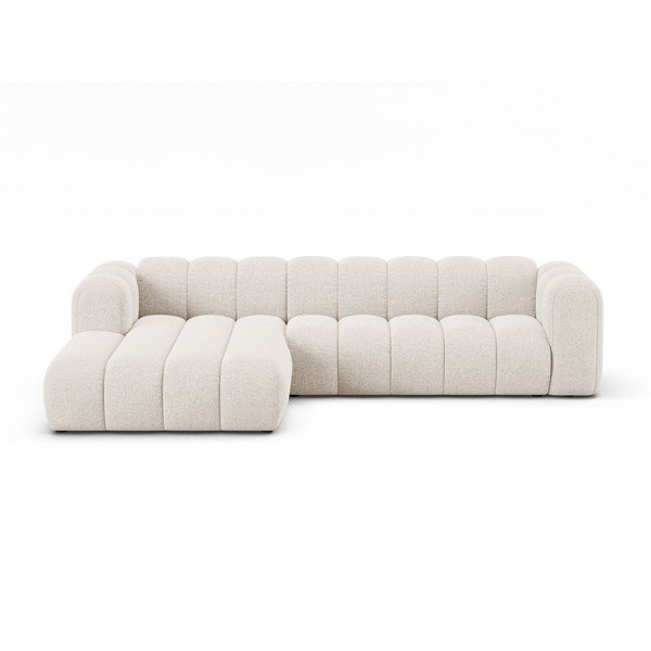 Divano angolare color crema (con penisola a sinistra/con chaise lounge) con rivestimento in ciniglia Lupine – Micadoni 