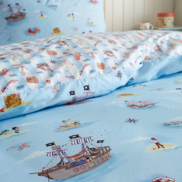 Set copripiumino e federa da bambini blu in cotone per letto matrimoniale 200x200 cm Pirates – Belle & Boo-image-4