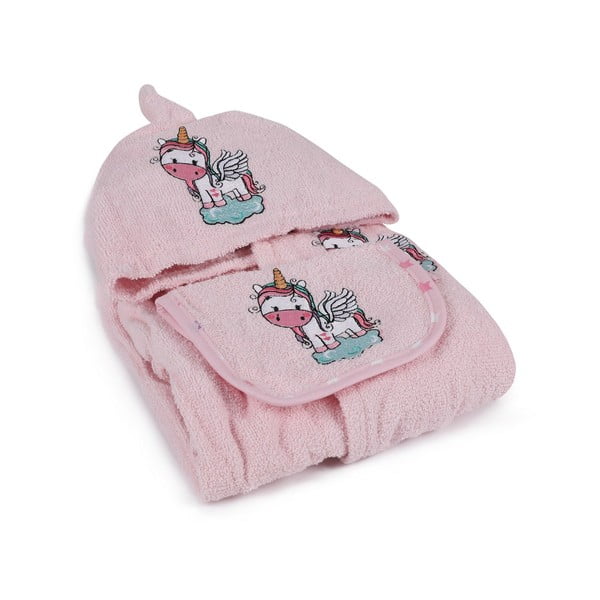 Set di accappatoio e asciugamano da bambini rosa in cotone 3 pz 0-2 anni Unicorn – Foutastic-image-2