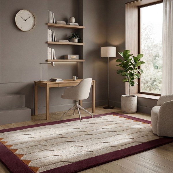 Tappeto burgundy/di colore naturale in lana tessuto a mano 120x170 cm Apex Border Wool – Flair Rugs-image-1