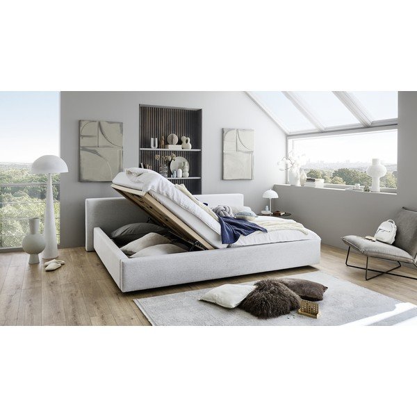 Letto matrimoniale imbottito grigio con contenitore con rete inclusa 200x240 cm Cube – Meise Möbel-image-2