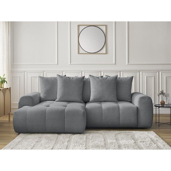 Divano angolare grigio allungabile/con contenitore (con penisola a sinistra/con chaise lounge) con rivestimento in ciniglia Roxelane – Bobochic Paris-image-1