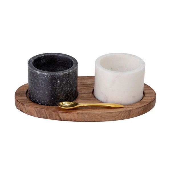 Set di saliere e pepiere in marmo con vassoio e cucchiaio in legno Florio - Bloomingville-image-2