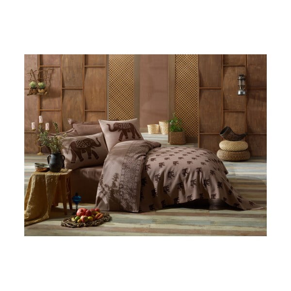 Set di lenzuola singole marroni e coperte leggere sul letto Fil - Mijolnir