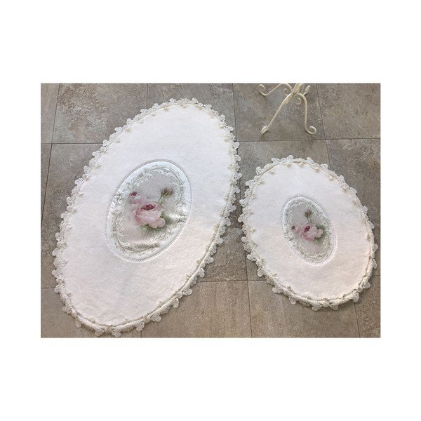 Set di 2 tappetini da bagno Alessia Inci Ovale Crema - Foutastic