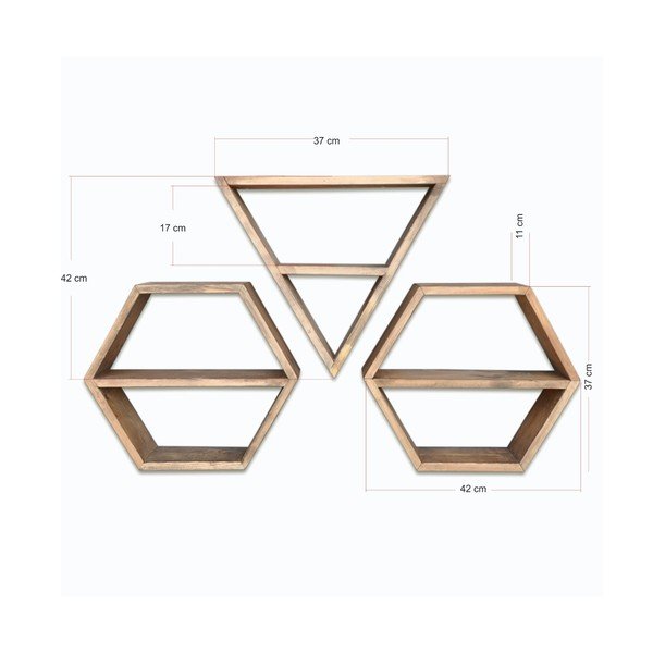 Set di 3 mensole da parete in legno Hexa - Evila Originals-image-3
