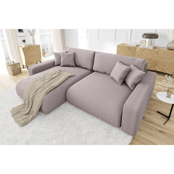 Divano letto angolare in velluto a coste rosa chiaro (penisola variabile) Sara - Ropez-image-4