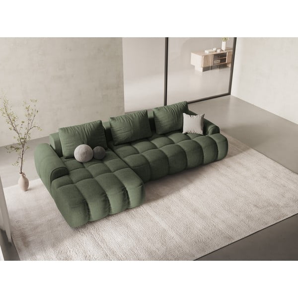 Divano angolare verde allungabile/con contenitore (con penisola a sinistra/con chaise lounge) Linz – Cosmopolitan Design-image-1