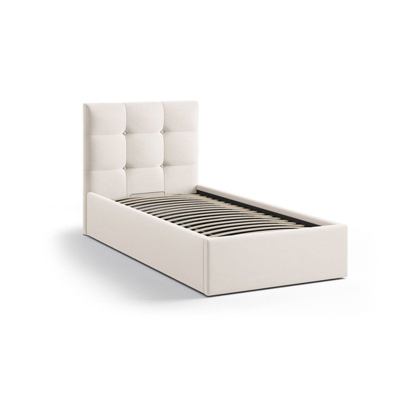 Letto singolo imbottito color crema con contenitore con rete inclusa 90x200 cm Phaedra – Micadoni -image-2