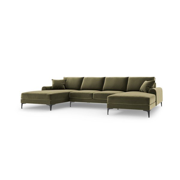 Divano a U in velluto verde Madara - Mazzini Sofas-image-2