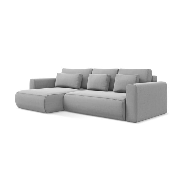 Divano angolare grigio chiaro allungabile/con contenitore (con penisola a sinistra/con chaise lounge) con rivestimento in velluto Kapua – Makamii-image-1