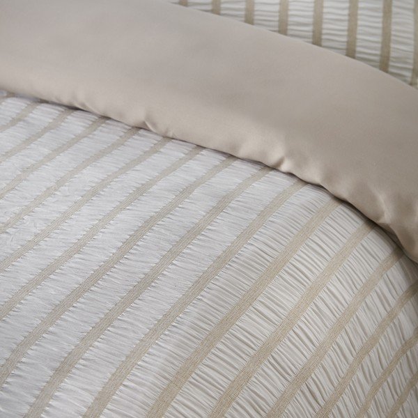 Set copripiumino e federa beige per letto singolo 135x200 cm So Soft Seersucker Stripe – Catherine Lansfield-image-3