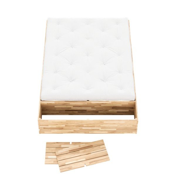 Letto matrimoniale in legno di pino con contenitore e rete in colore naturale 160x200 cm Basement Bed - Karup Design-image-4