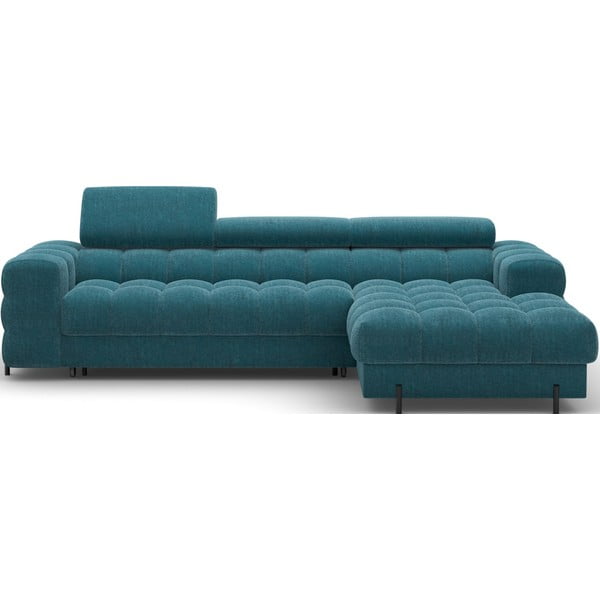 Divano angolare blu allungabile/con contenitore (con penisola a destra/con chaise lounge) con rivestimento in bouclé Felro – ELTAP