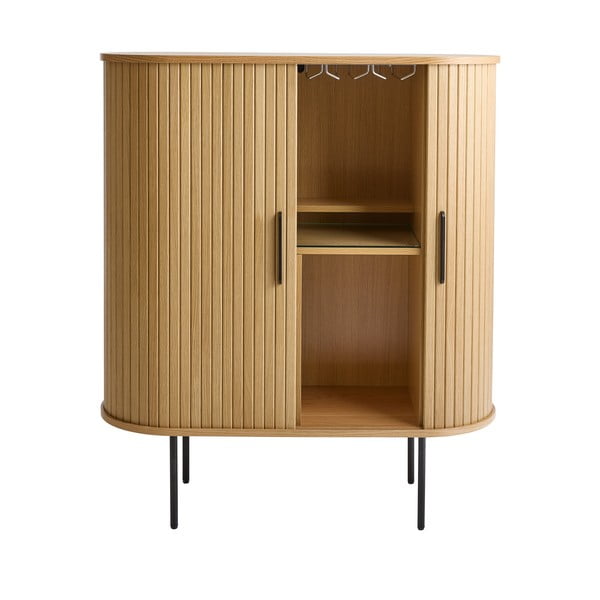 Cantinetta di colore naturale con effetto rovere con ante scorrevoli 100x118x40 cm Nola – Unique Furniture-image-3