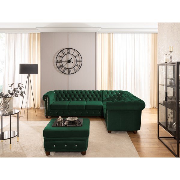 Divano angolare verde allungabile (con penisola a destra/a L) con rivestimento in velluto York Blik – Ropez-image-4