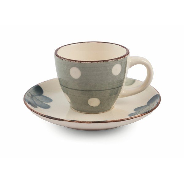 Set di 6 tazze da espresso colorate con piattini in gres Tazzine Margarita - VDE Tivoli 1996-image-3