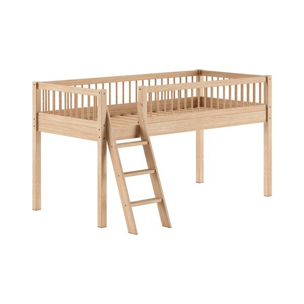 Letto da bambini rialzato di colore naturale in faggio massiccio con rete inclusa 90x200 cm Forrest – Vipack-image-2