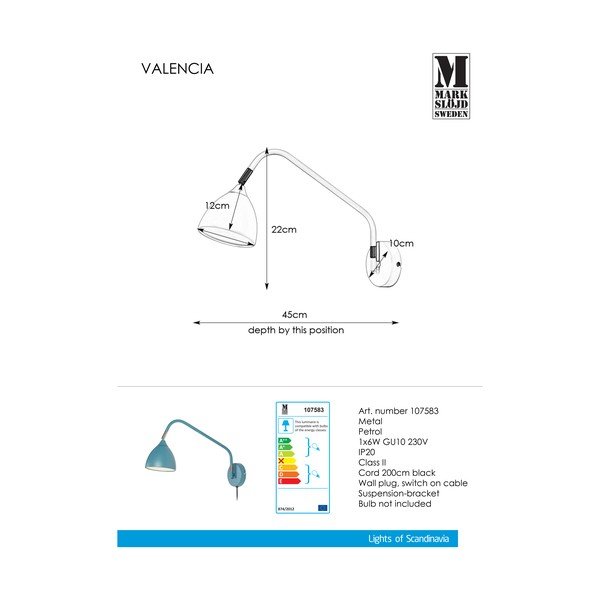 Lampada da parete blu Valencia - Markslöjd-image-2