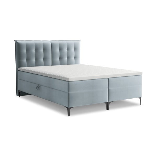 Letto boxspring azzurro con contenitore 180x200 cm Mikana – Makamii