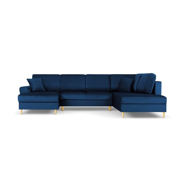 Divano angolare blu allungabile e con contenitore (con penisola a destra/a U) con rivestimento in velluto Kyoto – Cosmopolitan Design