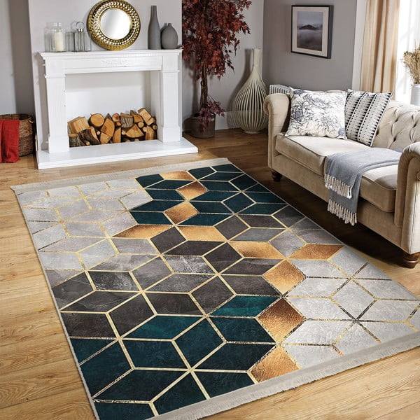 Tappeto lavabile bianco-petrol 160x230 cm Optic - Mila Home-image-1