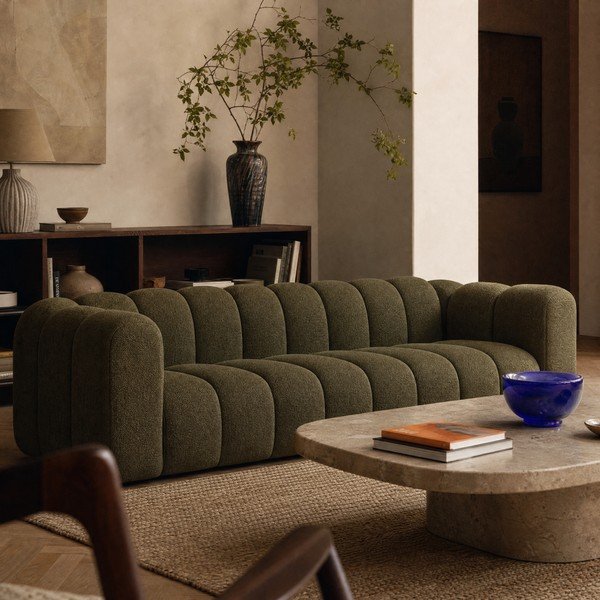 Divano verde con rivestimento in ciniglia 290 cm Lupine – Micadoni -image-3