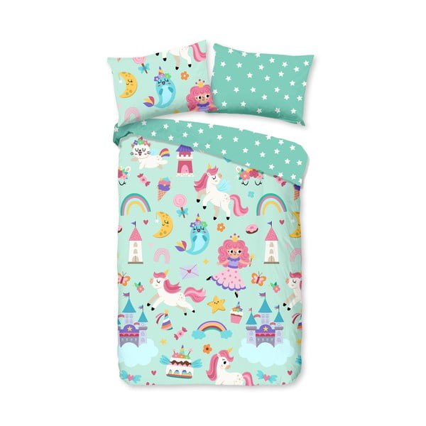 Set copripiumino e federa da bambini color menta in cotone per culla 100x135 cm Fantastic – Good Morning