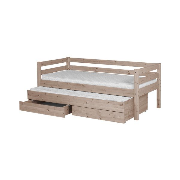 Hnědá dětská postel z borovicového dřeva s výsuvným lůžkem a 2 zásuvkami Flexa Classic, 90 x 200 cm