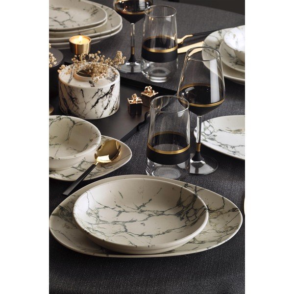 Set di piatti in porcellana da 24 pezzi Marmo chiaro - Kütahya Porselen-image-1
