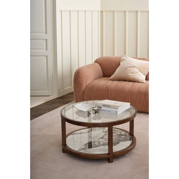 Tavolino da salotto rotondo marrone con piano in vetro ø 80 cm Classeno – Ellos Home-image-1