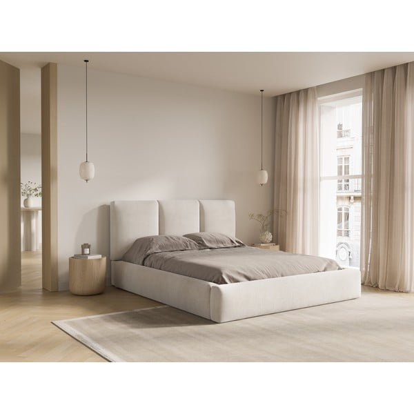 Letto matrimoniale imbottito beige con contenitore con griglia 160x200 cm Brody - Mazzini Beds-image-1