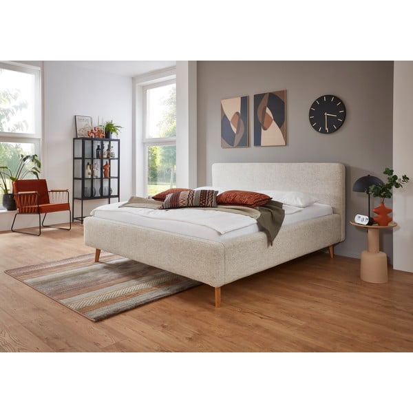 Letto matrimoniale imbottito beige rete non inclusa 140x200 cm Mattis – Meise Möbel-image-1