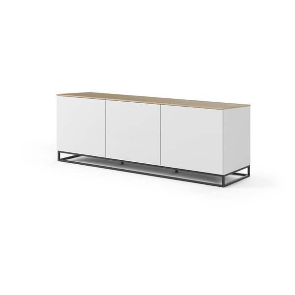 Bílá komoda s deskou v dekoru dubového dřeva s černými nohami TemaHome Join-image-2