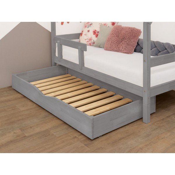 Cassetto in legno grigio sotto il letto con griglia Buddy, 120 x 180 cm - Benlemi