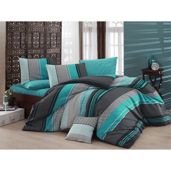 Lenzuola con lenzuolo per letto matrimoniale Nazenin Home Zigo Turchese, 200 x 220 cm - Mijolnir