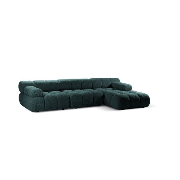 Divano angolare componibile color petrolio (con penisola a destra/con chaise lounge) con rivestimento in bouclé – Micadoni -image-1