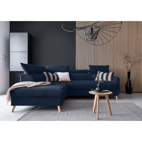 Divano letto angolare in velluto blu scuro (angolo sinistro) Sweet Harmony - Miuform-image-1