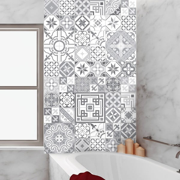 Set di 60 adesivi murali dal design vintage in tonalità di grigio, 10 x 10 cm - Ambiance-image-1