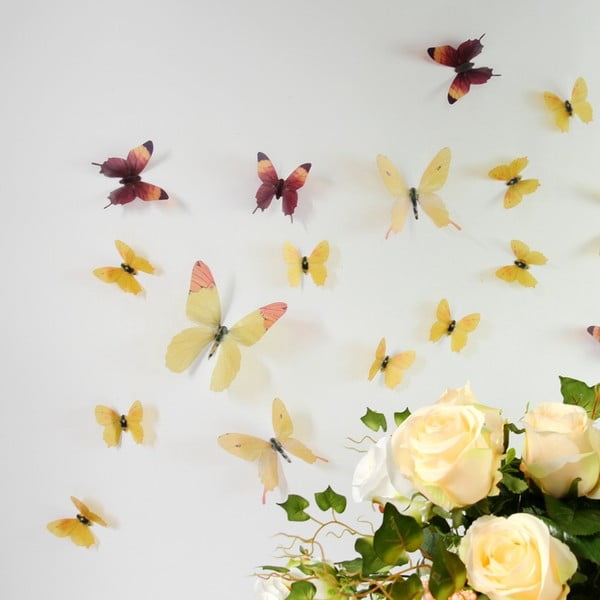 Set di 18 adesivi 3D Farfalle Giallo - Ambiance-image-1