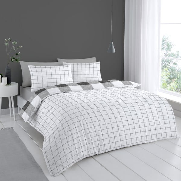 Biancheria da letto bianco-grigia 200x135 cm Bold Check - Cloudsoft-image-2