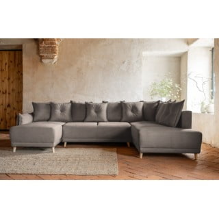 Divano letto angolare in velluto a coste marrone chiaro (angolo destro a forma di U) Lazy Lukka - Miuform