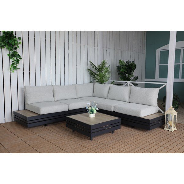 Set di mobili da giardino grigio in alluminio per 5 persone New York – Rojaplast-image-1