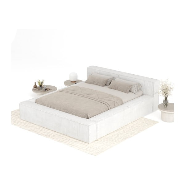 Letto matrimoniale imbottito color crema con contenitore e rete inclusi 160x200 cm Voliera – Maison de Rêve-image-4