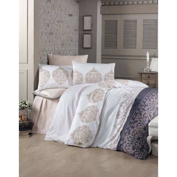 Biancheria da letto matrimoniale in cotone sateen bianco e nero con lenzuolo e copriletto 240x260 cm Asrin - Mijolnir